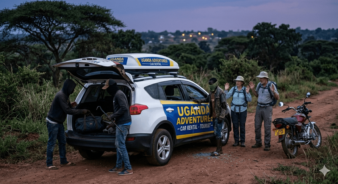Uganda car rental theft 